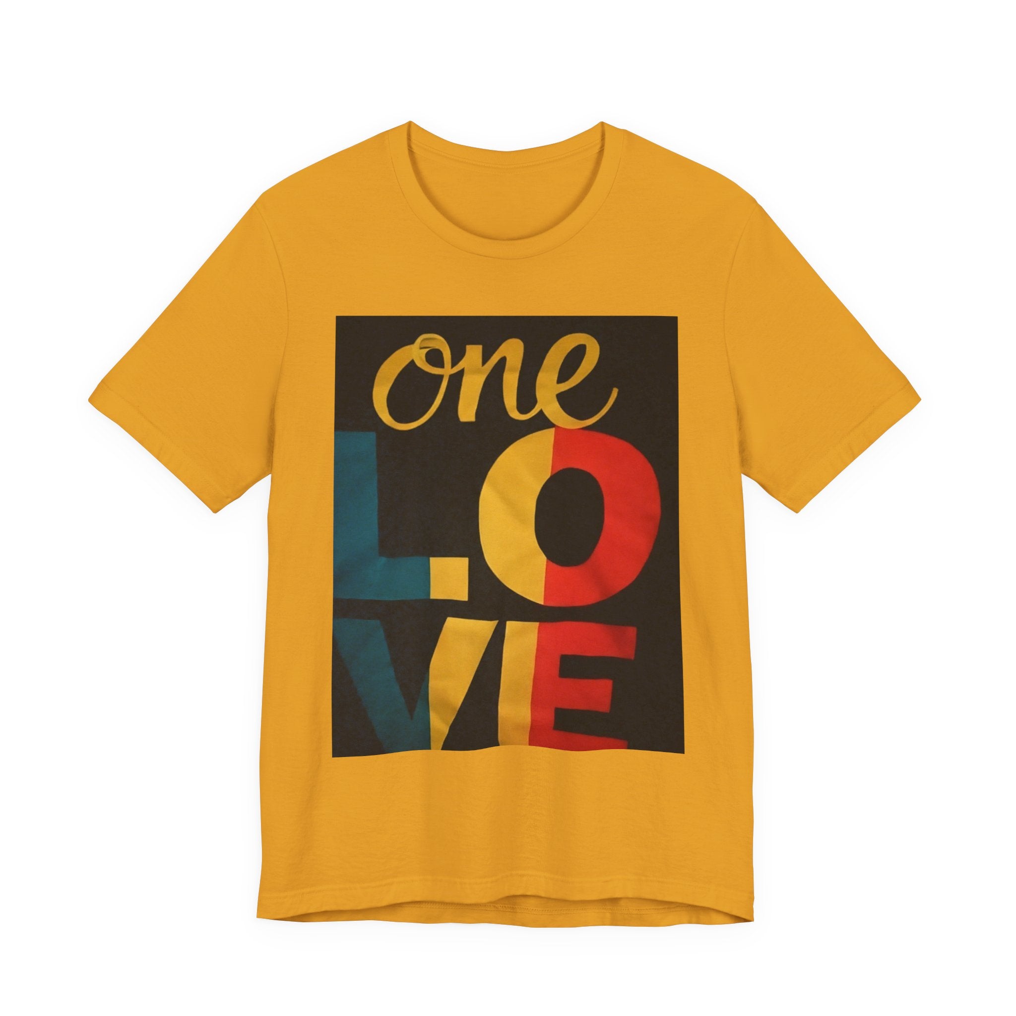 One Love Graphic Tee - Retro Color Block Peace & Unity T-Shirt