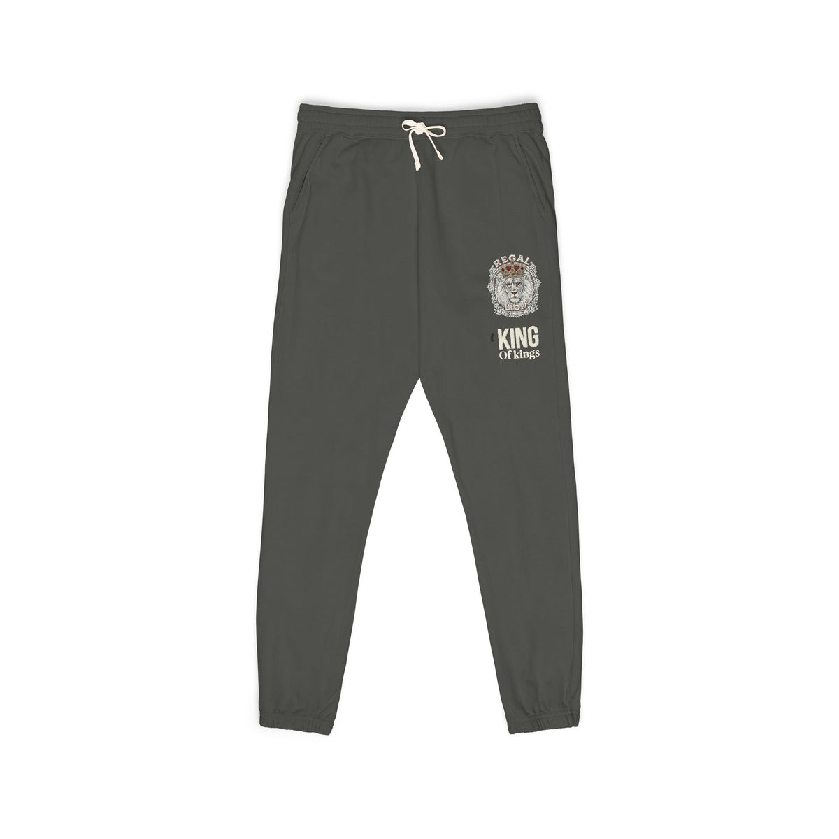 Lion face jogger -Graphic fleece sweatpants with a plain white  with a background