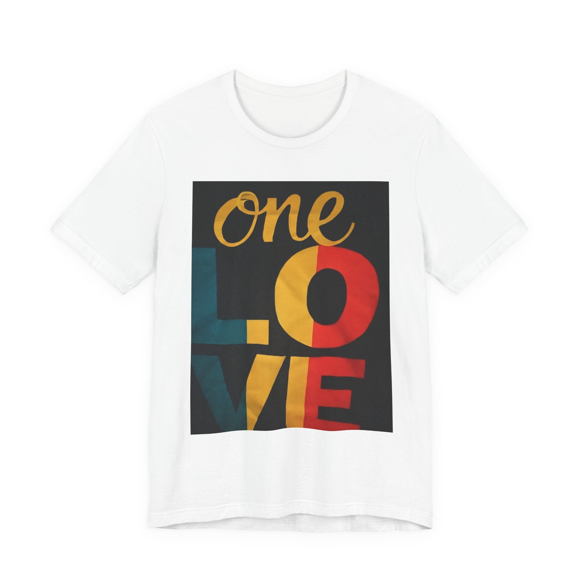 One Love Graphic Tee - Retro Color Block Peace & Unity T-Shirt