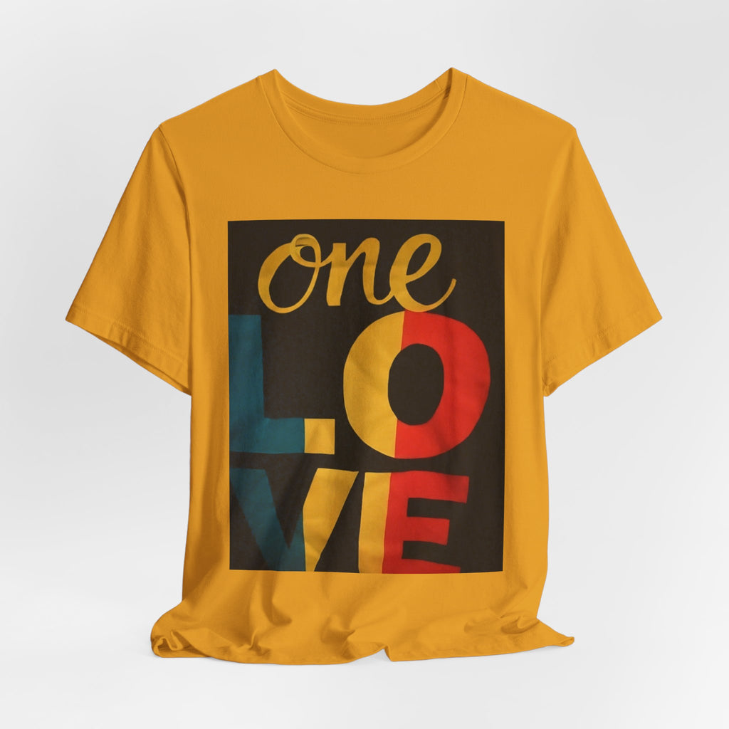 One Love Graphic Tee - Retro Color Block Peace & Unity T-Shirt