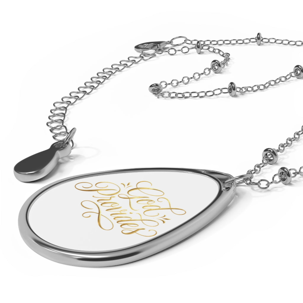 Oval Pendant Necklace — "God Provides" Inspirational Teardrop Locket