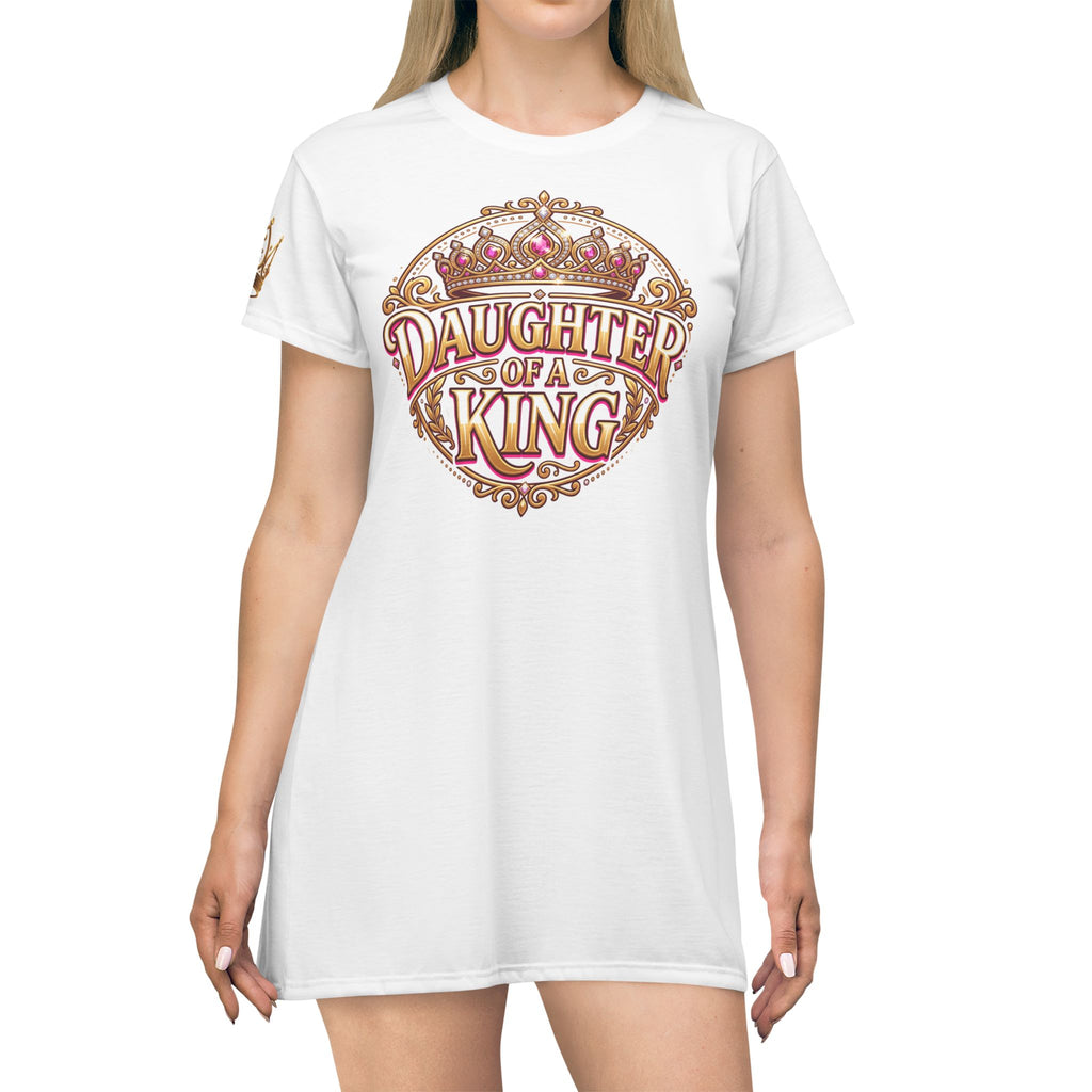 Daughter of a King T-Shirt Dress –  Crown Graphic AOP Dress