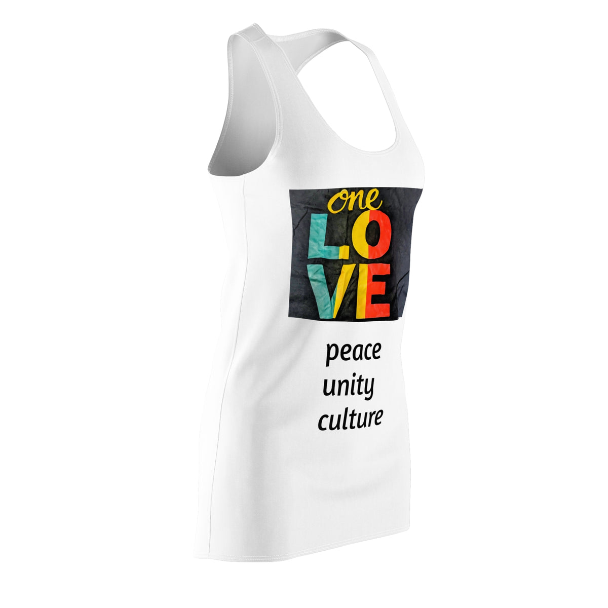 One Love Racerback Dress — Peace, Unity & Culture Graphic Dress