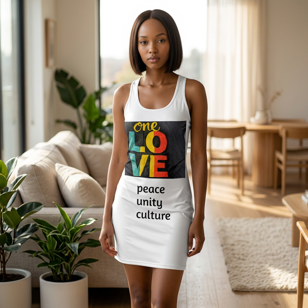 One Love Racerback Dress — Peace, Unity & Culture Graphic Dress