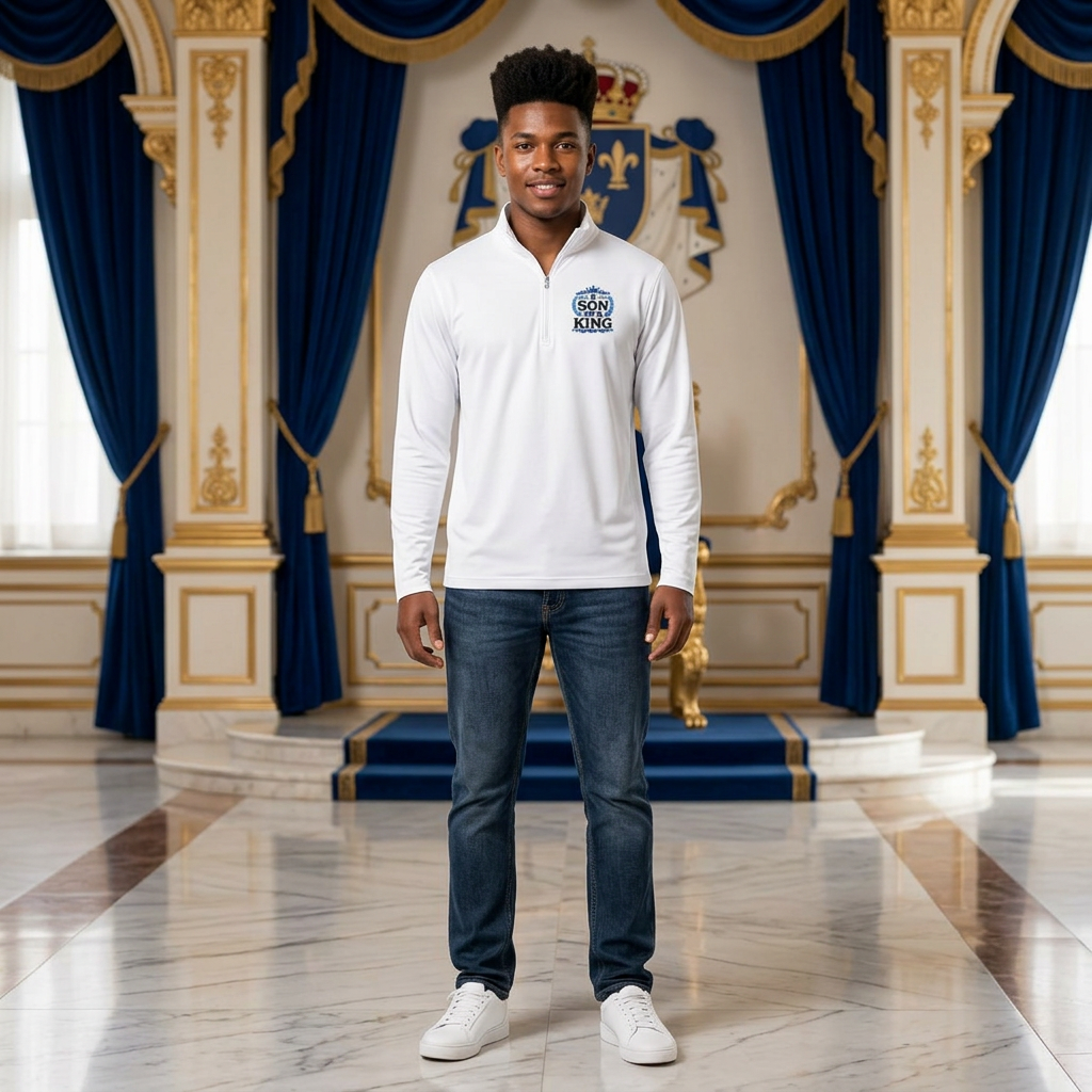 Quarter-Zip Pullover — 'Bon King' Retro Surf Logo Embroidered