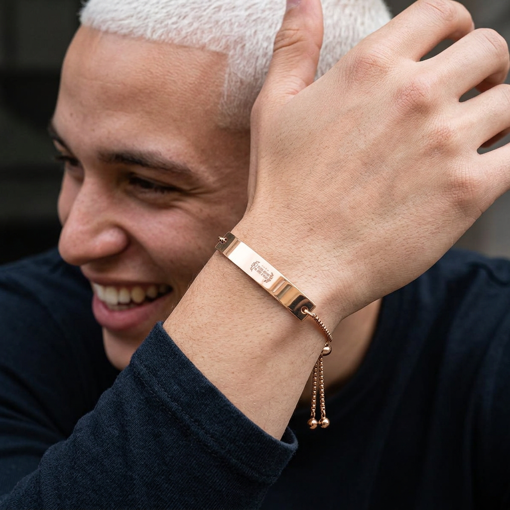 Personalized Engraved Bar Bracelet – Adjustable Rose Gold ID Bracelet