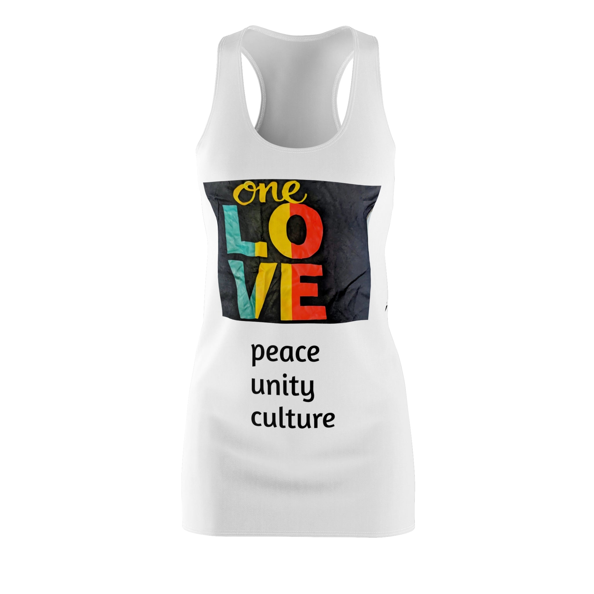One Love Racerback Dress — Peace, Unity & Culture Graphic Dress
