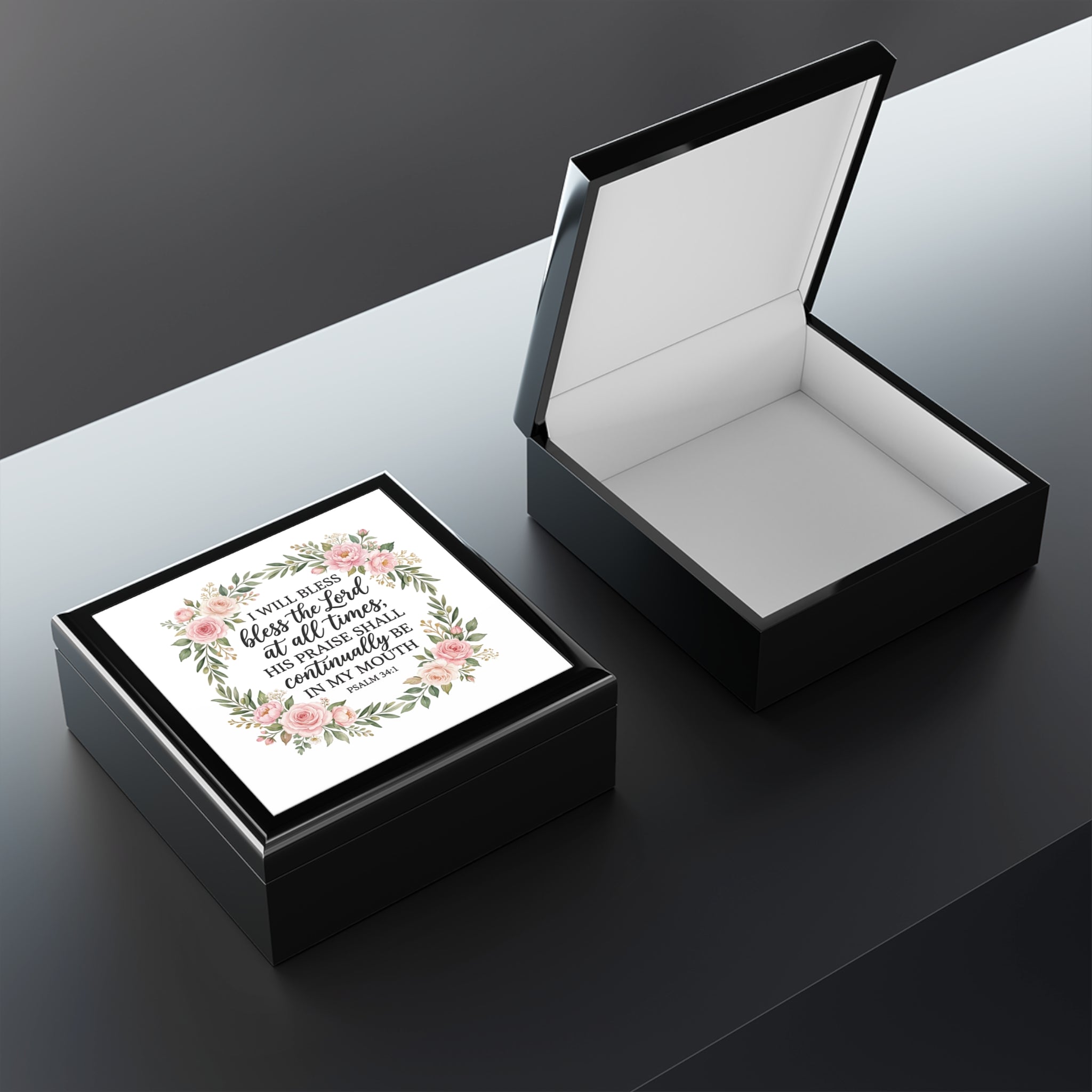 Jewelry Box - Floral Psalm 34:1 Keepsake Box (I Will Bless the Lord)