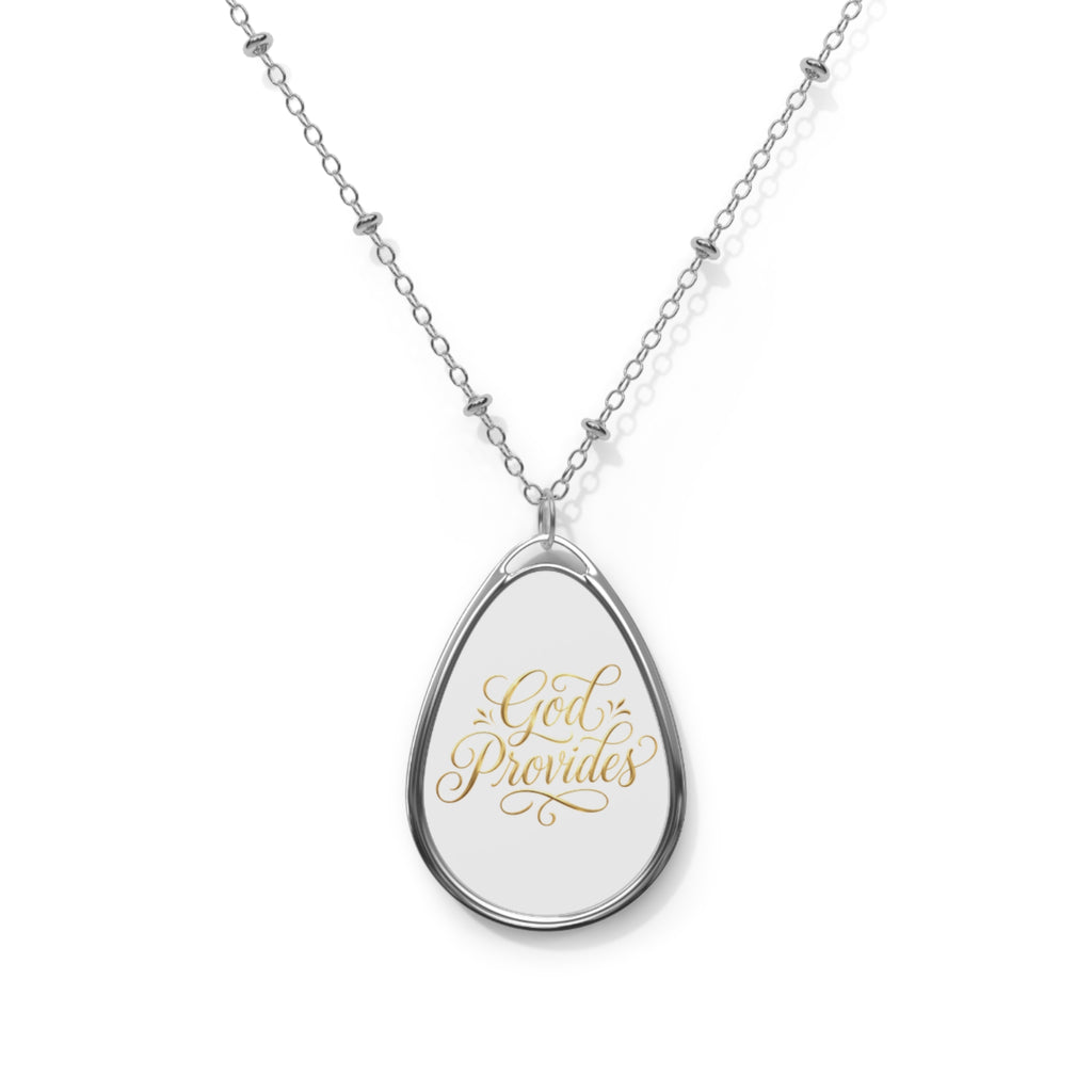 Oval Pendant Necklace — "God Provides" Inspirational Teardrop Locket