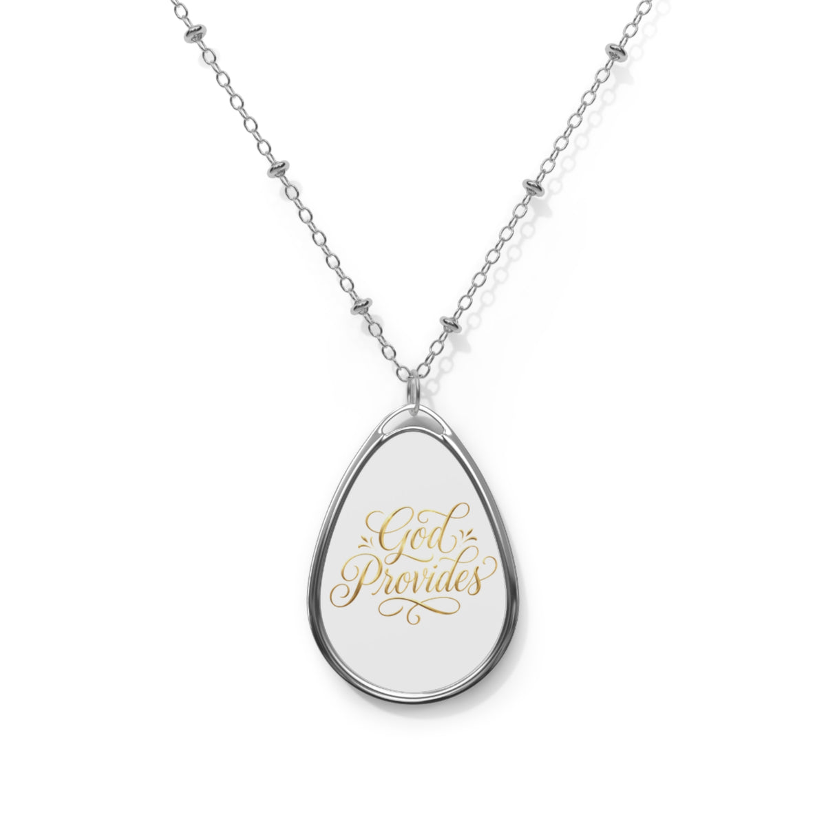 Oval Pendant Necklace — "God Provides" Inspirational Teardrop Locket