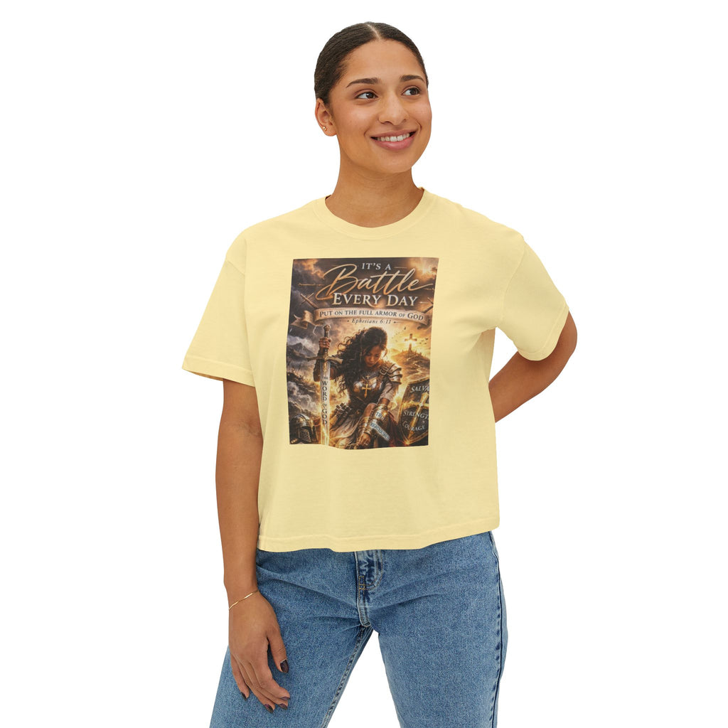 Christian Inspirational Boxy Tee — "It's a Battle Every Day" Graphic