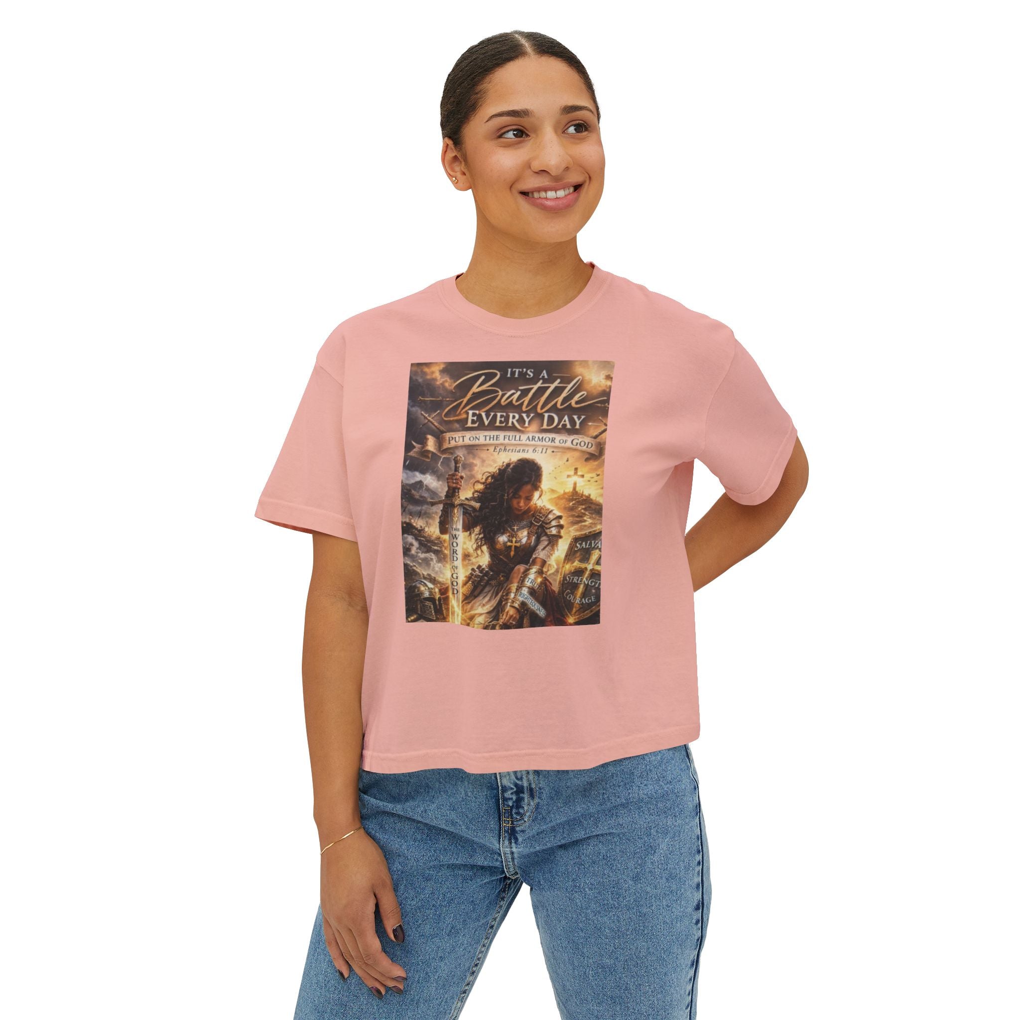 Christian Inspirational Boxy Tee — "It's a Battle Every Day" Graphic