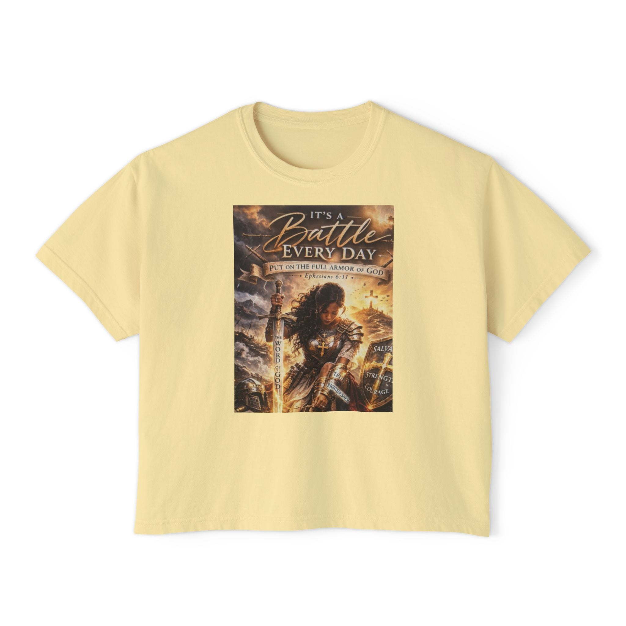 Christian Inspirational Boxy Tee — "It's a Battle Every Day" Graphic
