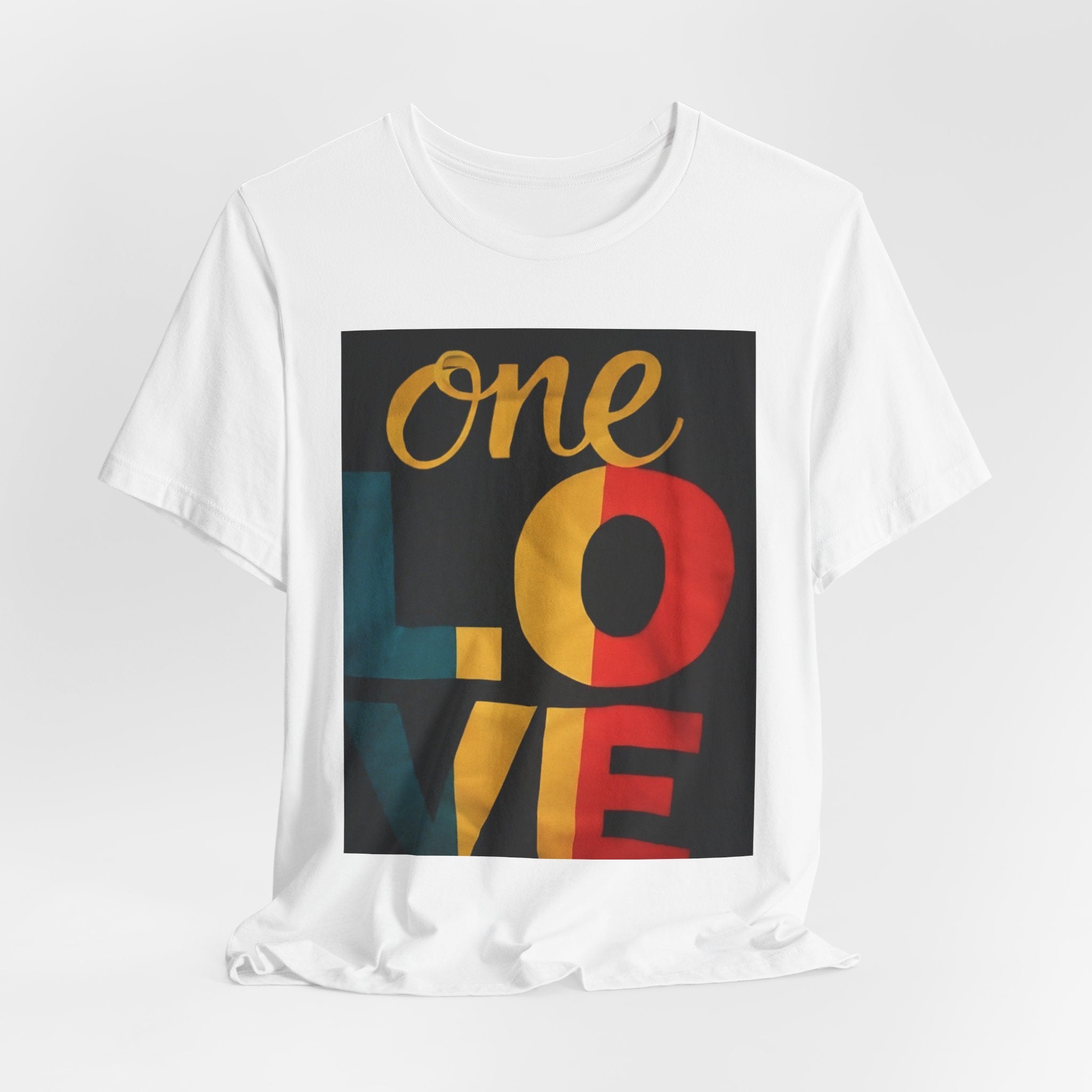 One Love Graphic Tee - Retro Color Block Peace & Unity T-Shirt