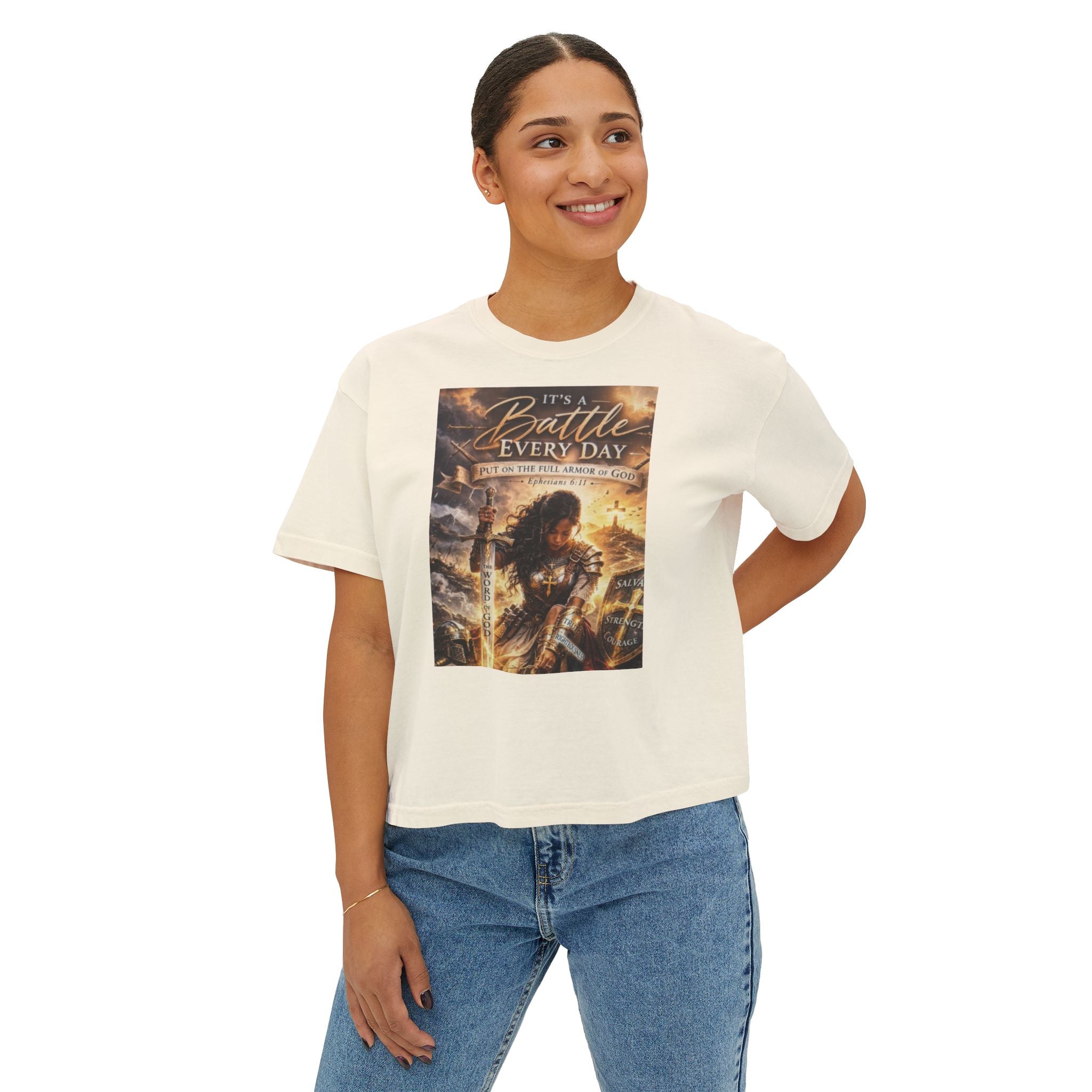 Christian Inspirational Boxy Tee — "It's a Battle Every Day" Graphic