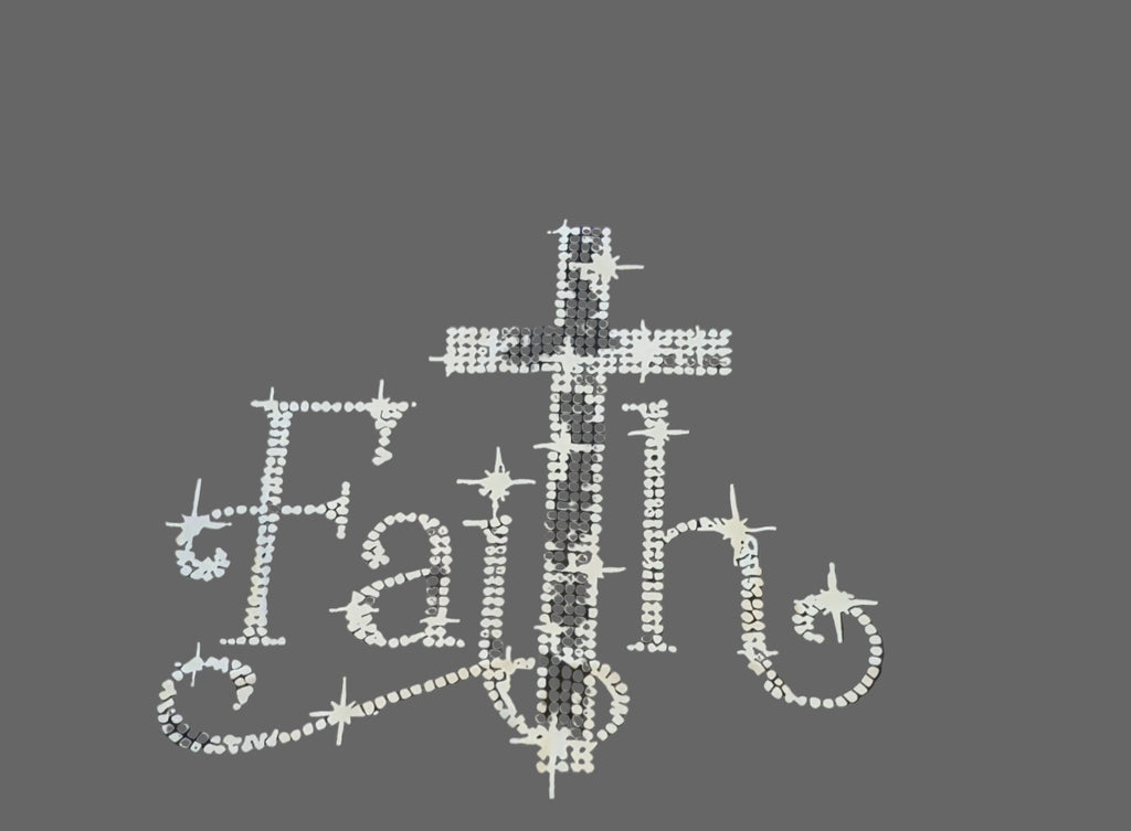 Faith Rhinestone Cross T-Shirt with black and silver glitter graphic