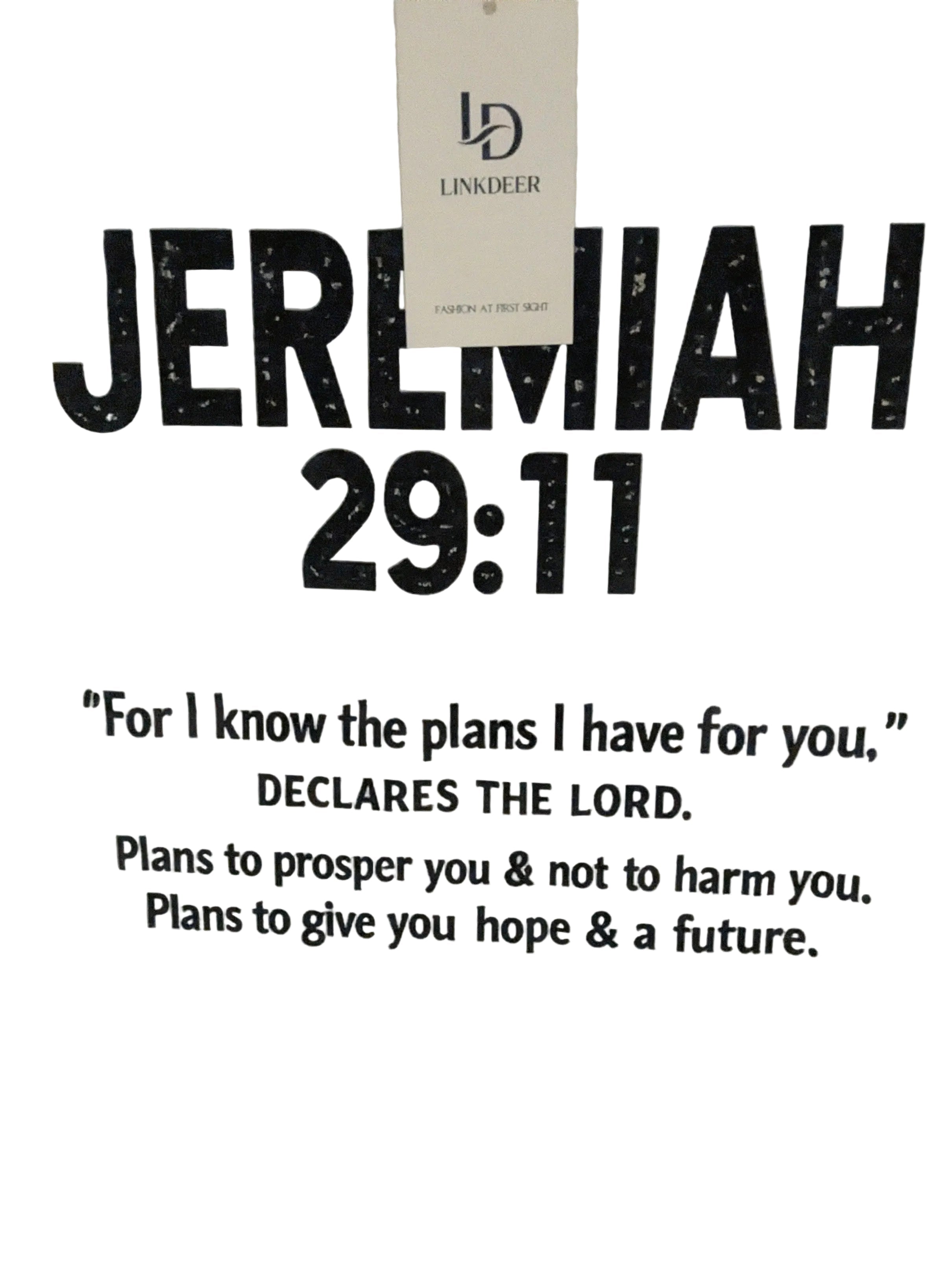 Jeremiah 29:11 T-Shirt with bold scripture text on white
