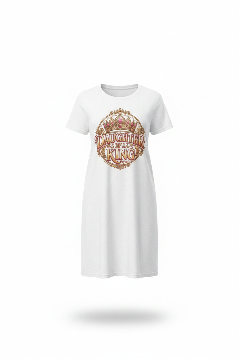 Daughter of a King T-Shirt Dress — White Background