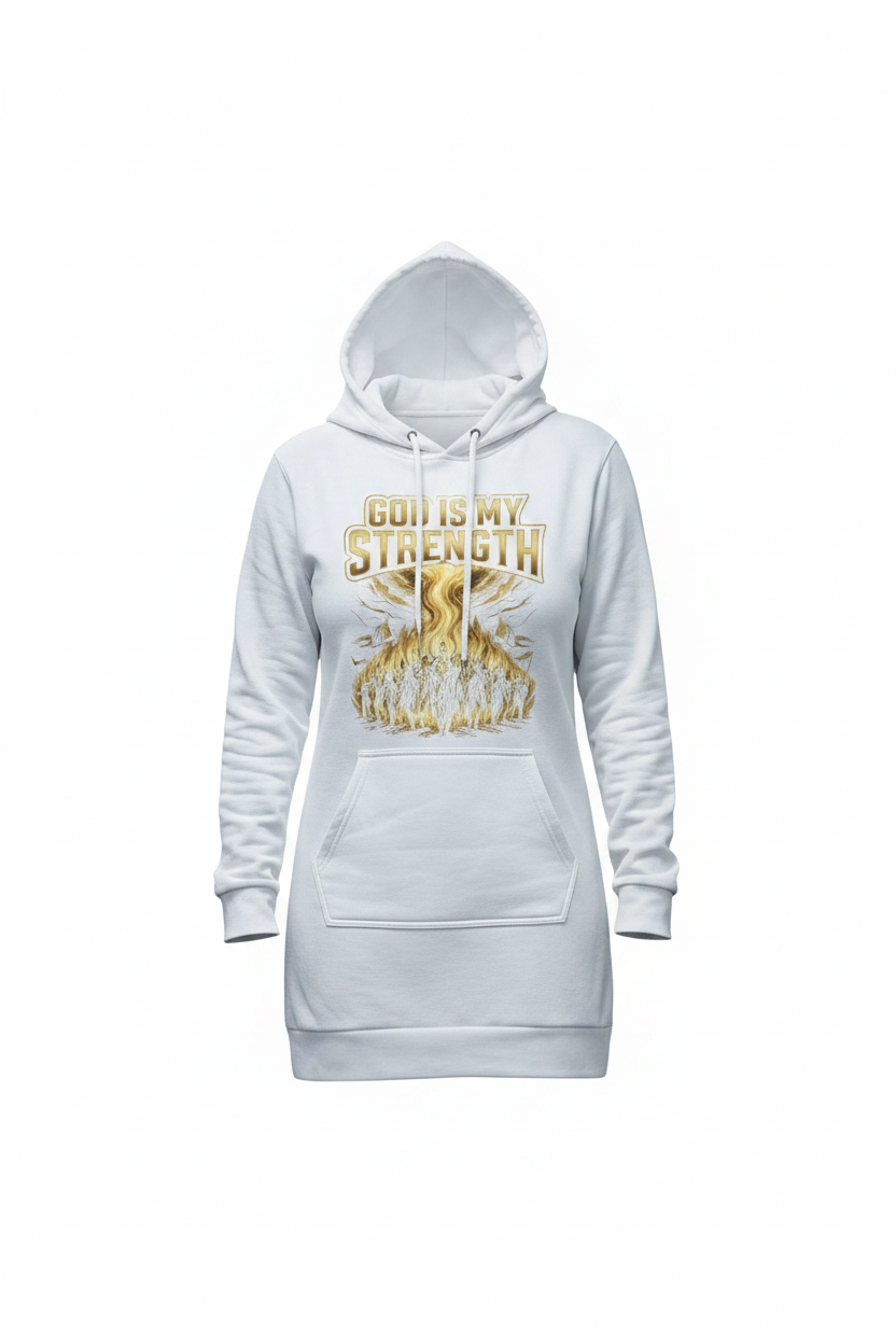 God is My Strength Hoodie Dress — Clean White Background