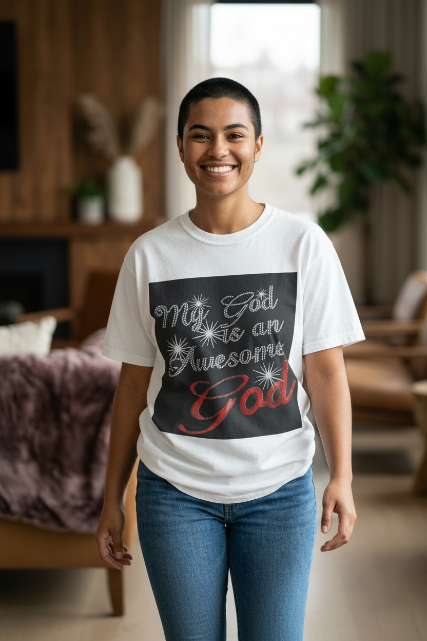 My God is an Awesome God Sparkle T-Shirt Mockup